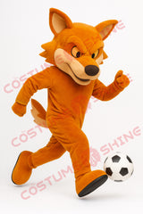 Orange Wolf Mascot Costume Playing Soccer – Adult Plush Animal Suit