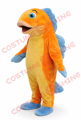 Orange Yellow Fish Mascot Costume Adult Plush Blue Fins Character Outfit
