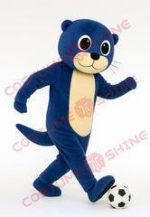 Blue Otter Mascot Costume Plush Character Suit with Soccer Kick Pose