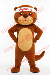 Brown Otter Mascot Costume with Fighting Headband – Hands-on-Hips Pose