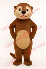 Brown Otter Mascot Costume with Hands-on-Hips Pose – Plush Suit