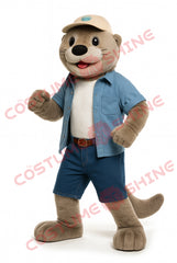 Casual Otter Mascot Costume with Denim Outfit – Plush Character Suit