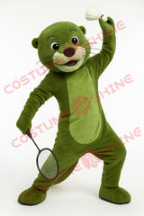 Green Otter Sports Mascot Costume with Badminton Prop – Plush Suit
