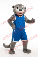 Grey Otter Basketball Mascot Costume in Blue Sports Uniform – Plush Suit