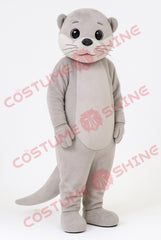 Grey Otter Mascot Costume Plush Character Suit Standing Front Pose