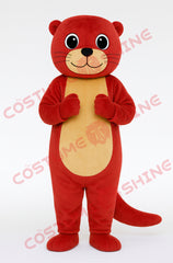Red Otter Mascot Costume Plush Character Suit Standing Front Pose