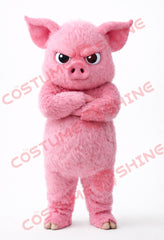 Pink Pig Mascot Costume Angry Style Full Body Plush Suit