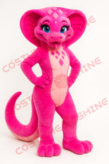 Pink Snake Mascot Costume with Hooded Cobra Design and Blue Eyes