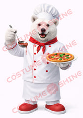 Adult Polar Bear Mascot Costume Chef Pizza Style
