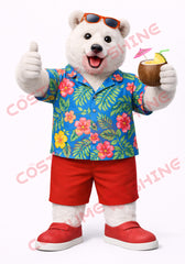 Adult Polar Bear Mascot Costume Hawaiian Vacation Style