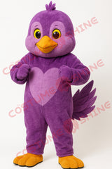 Purple Chicken Mascot Costume for Adults with Heart Plush Design
