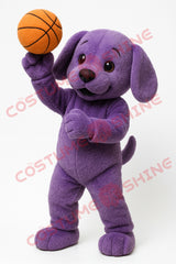 Purple Dog Mascot Costume with Basketball – Fun Plush Character Suit