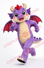 Purple Dragon Mascot Costume Adult Running Red Wings