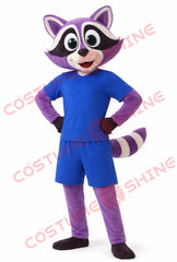 Purple Raccoon Mascot Costume for Adults – Blue T-Shirt Style