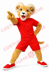 Ram Mascot Costume Adult Red Sports Uniform Pointing Pose