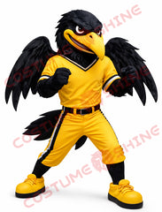 Black Yellow Raven Mascot Costume Adult Sports Team Performance Outfit