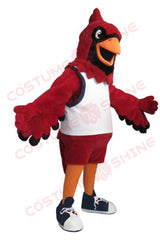 Red Cardinal Bird Mascot Costume with White Jersey and Sneakers