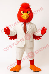 Red Chicken Mascot Costume for Adults in White Formal Suit
