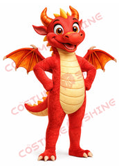 Red Dragon Mascot Costume Adult Standing Wings