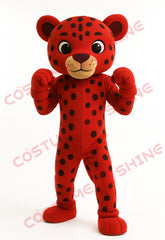 Red Jaguar Mascot Costume – Boxing Pose Plush Animal Character Suit