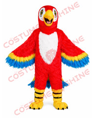 Red Parrot Mascot Costume Adult Plush with Colorful Feather Wings