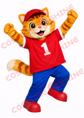 Red Sports Cat Mascot Costume Adult Number 1 Jersey Character