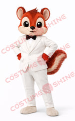 Red Squirrel Mascot Costume Adult White Suit Formal Style