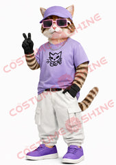 Purple Street Style Cat Mascot Costume Adult Hip Hop Character