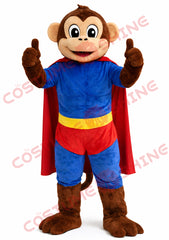 Superhero Monkey Mascot Costume Adult Blue Red Cape Outfit