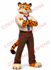 Adult Tiger Mascot Costume in Business Shirt and Tie