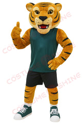 Tiger Mascot Costume for Adults in Green Jersey and Black Shorts