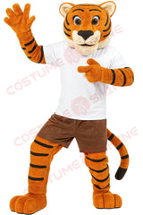 Tiger Mascot Costume for Adults with White T-Shirt and Brown Shorts