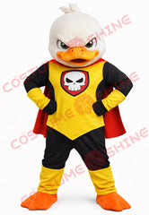 Villain Superhero Duck Mascot Costume Yellow Black Cape Outfit