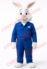 White Rabbit Mascot Costume Adult Plush Blue Workwear Suit