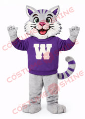 Wildcat Mascot Costume Adult – Gray & Purple School Style