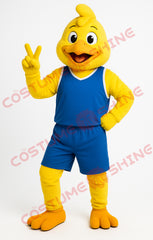 Yellow Chicken Mascot Costume with Blue Basketball Outfit for Adults