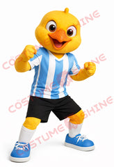 Blue White Soccer Chicken Mascot Costume Adult Sports Team Outfit