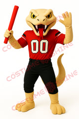 Yellow Snake Mascot Costume with Red Sports Uniform and Bat