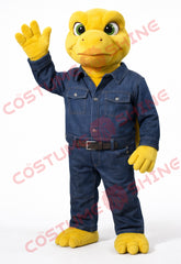 Yellow Turtle Mascot Costume with Blue Denim Overalls