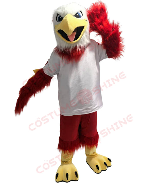 Red Hawk Eagle Mascot Costume for Adults Men & Women Cheerleading Animal Fursuit