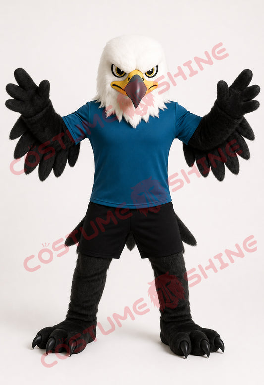 Blue Hawk Falcon i hvid skjorte maskot kostume voksen størrelse til mænd og kvinder med indbygget blæser inde i hovedet 