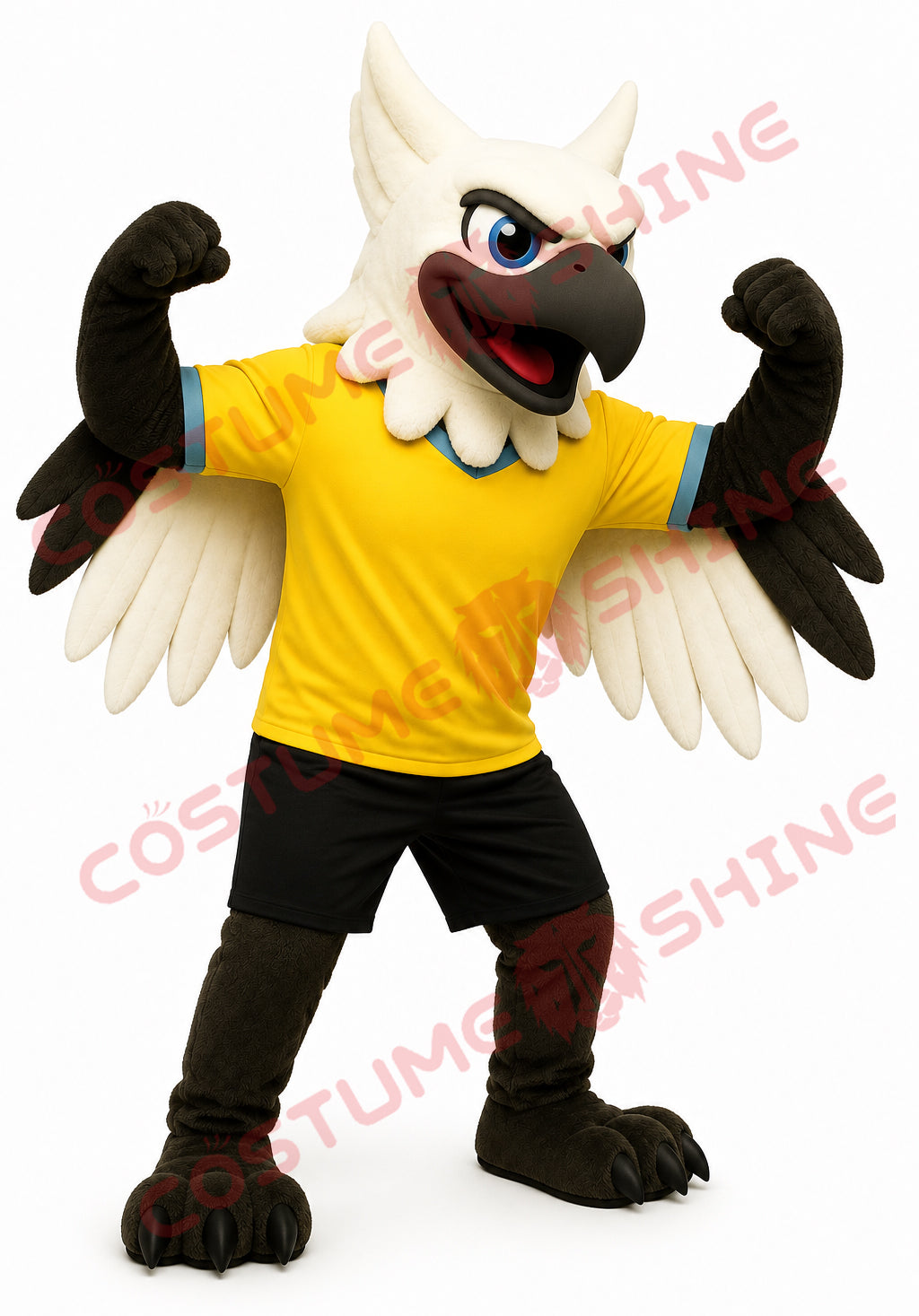 Gryphon Griffin Mascot Costume with Yellow Shirt – Custom Plush Bird Suit for School Sports Team Events