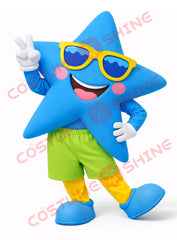 Blue Star Mascot Costume for Adults – Sunglasses Summer Full Body Outfit