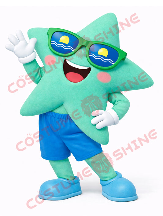 Mint Green Star Mascot Costume for Adults – Sunglasses Full Body Outfit