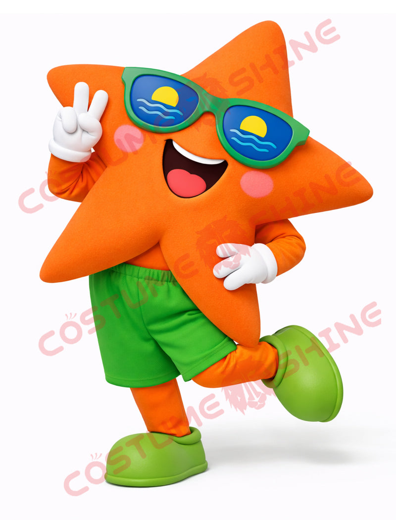 Orange Star Mascot Costume for Adults – Sunglasses Summer Full Body Outfit