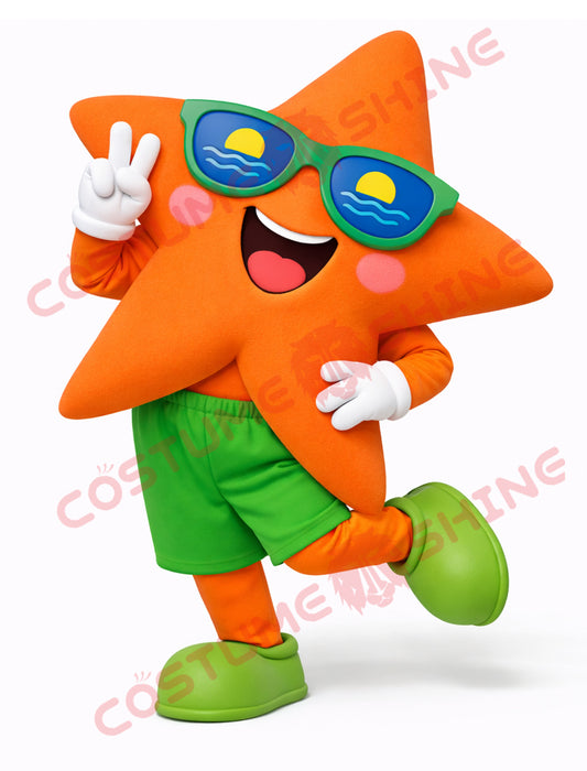 Orange Star Mascot Costume for Adults – Sunglasses Summer Full Body Outfit