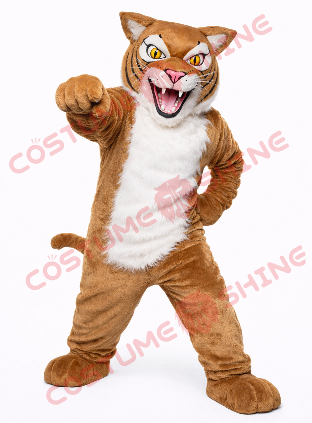 Adult Brown Wildcat Mascot Costume Plush Full Body Pointing