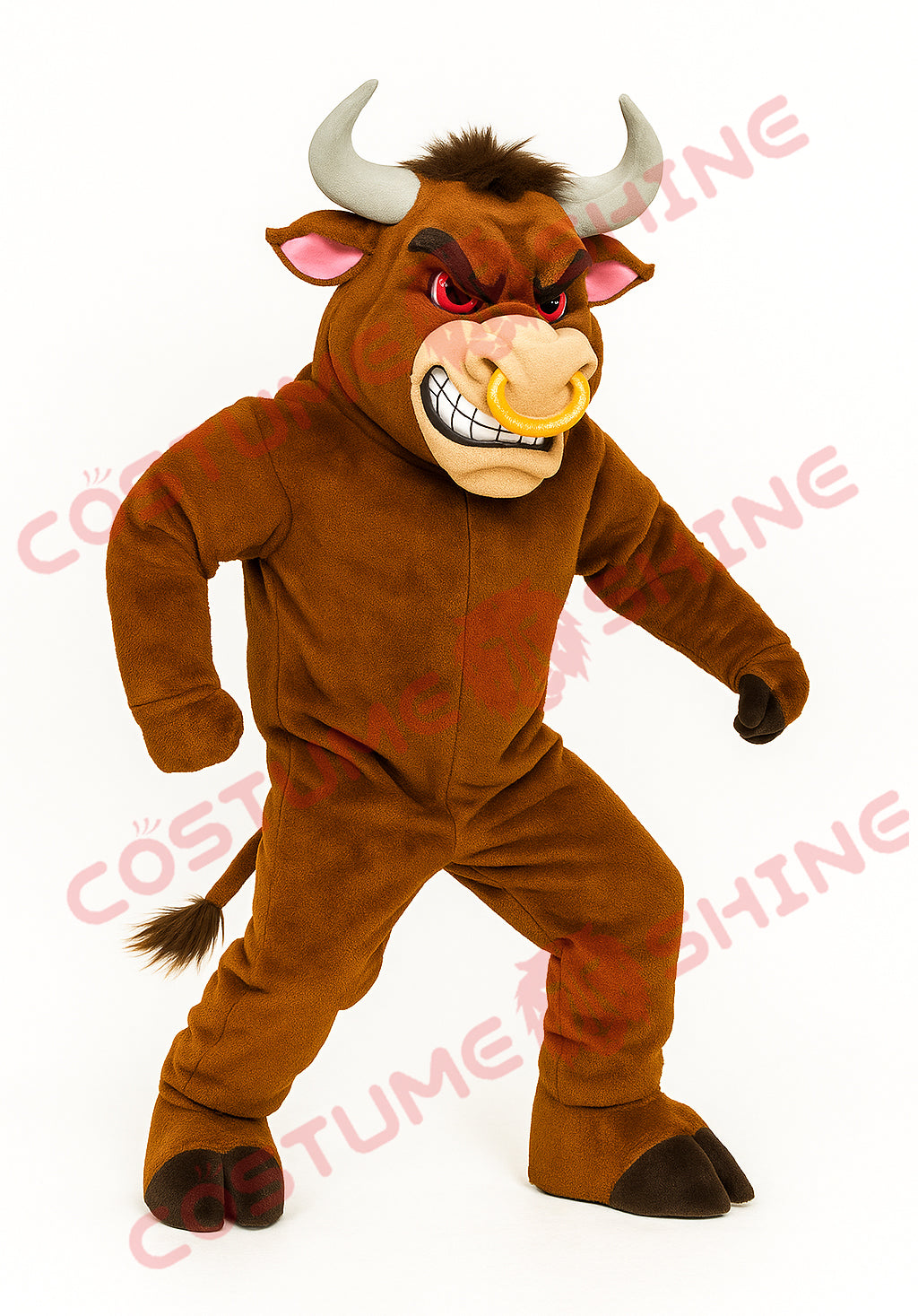 Angry Brown Bull Mascot Costume with Horns