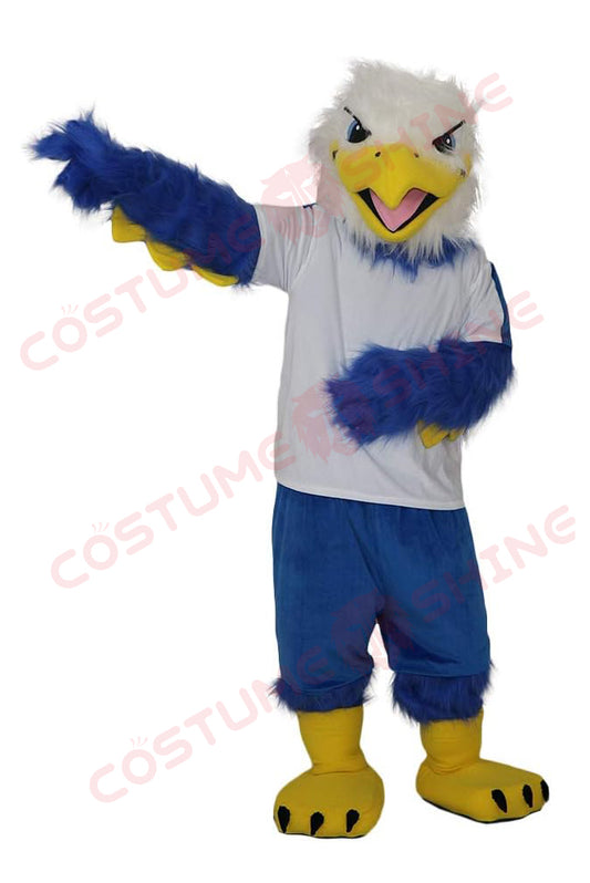Blue Hawk Falcon i hvid skjorte maskot kostume voksen størrelse til mænd og kvinder med indbygget blæser inde i hovedet 