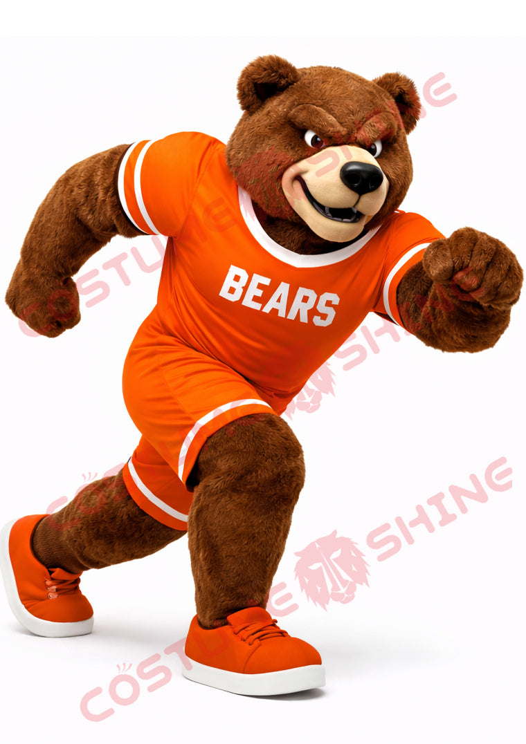 Adult Bear Mascot Costume Orange Sports Uniform Running